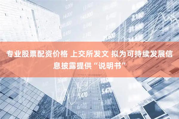 专业股票配资价格 上交所发文 拟为可持续发展信息披露提供“说明书”