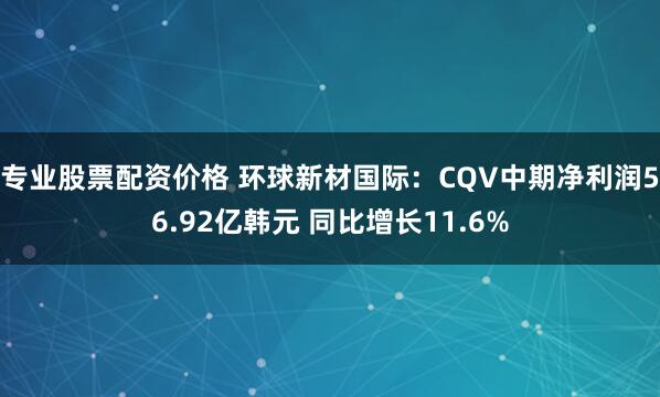专业股票配资价格 环球新材国际：CQV中期净利润56.92亿韩元 同比增长11.6%